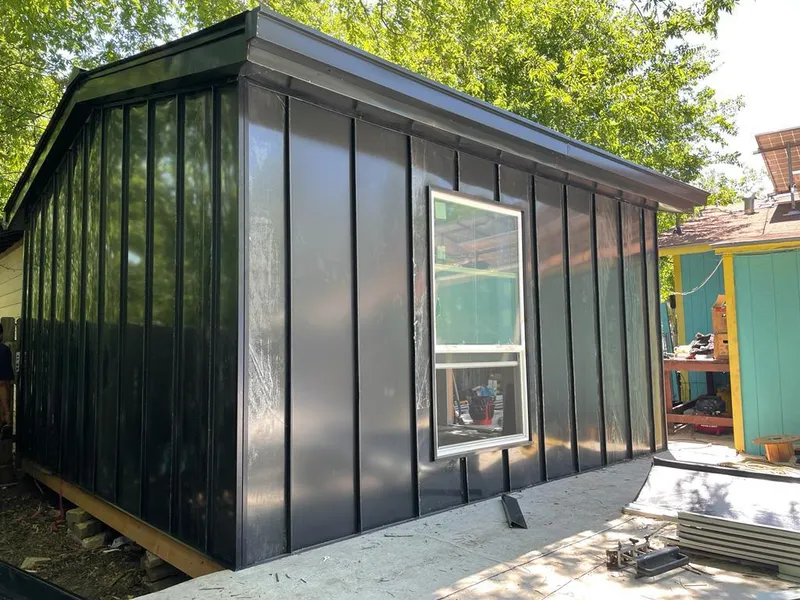 Black standing seam metal wall panels for Metal Roof Installation in Woodside